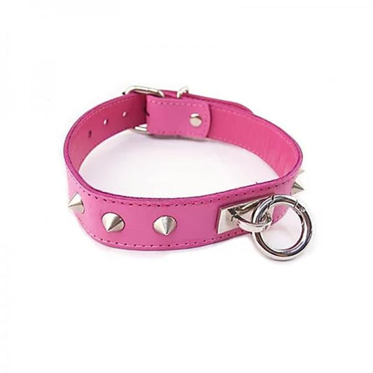 Adjustable Studded Leather Collar (Pink) - Skankccessories